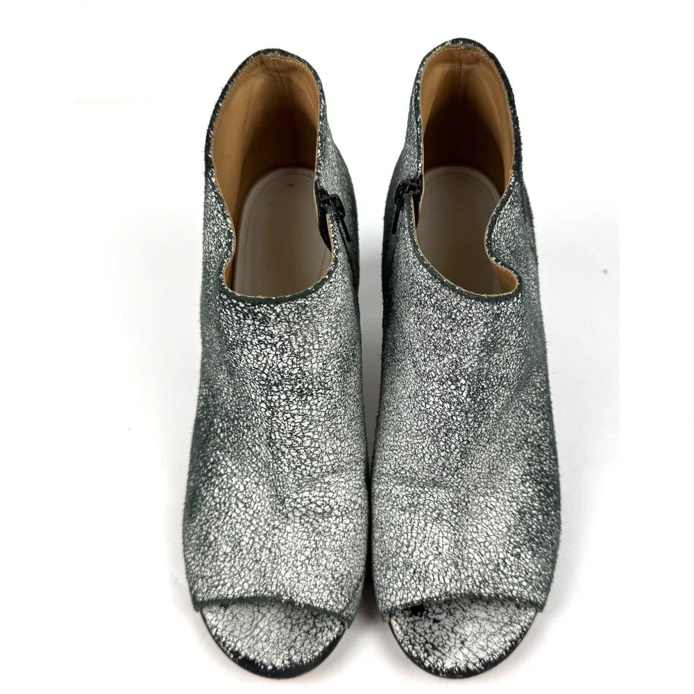 Maison Martin Margiela Open Toe Bootie‎ 39.5 Suede Zip Up Black White Crackle 9 - Picture 2 of 12